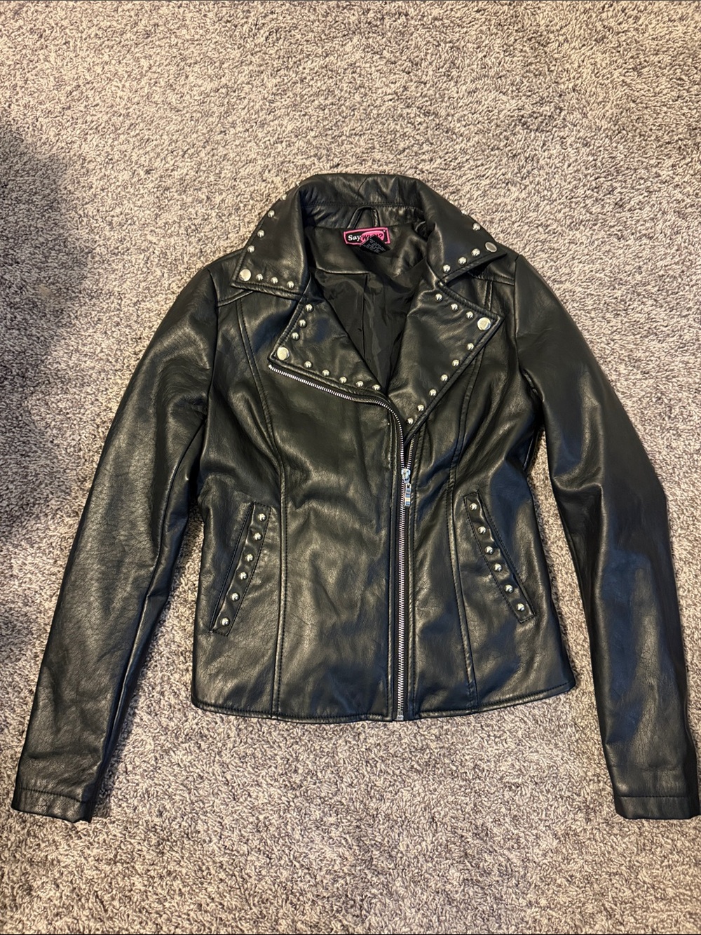 Say What? Black Studded Faux Leather Moto Jacket